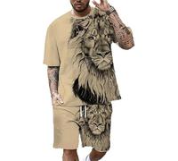 DSAoTeng Conjunto de camiseta de manga corta y pantalones cortos con estampado de león animal para hombre, conjunto de dos piezas, ropa deportiva, # 1, XXL
