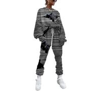 DSAoTeng Conjunto de chándal para mujer con estampado 3D de gato, sudadera de manga larga y pantalones deportivos, conjunto casual de dos piezas, # 3, 5XL