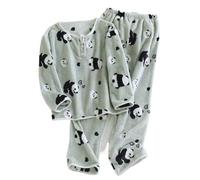 DSAoTeng Conjunto de pijama de franela de forro polar de 2 piezas para mujer, ropa de dormir de franela de dibujos animados, ropa de dormir de felpa gruesa, cálida, acogedora pijama para el hogar