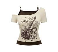 DSAoTeng Emo Grunge - Camisas falsas de dos piezas para mujer, camiseta de verano con estampado gótico Y2K, diseño punk, corte entallado, camiseta de manga corta para ropa de calle, estilo gótico, uso