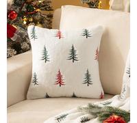 DSAoTeng Fundas de almohada decorativas con estampado de árbol de invierno, funda de cojín de felpa de conejo sintético vintage bordada de lámina dorada, funda de cojín suave y esponjosa, decoración
