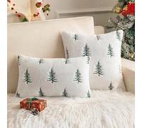 DSAoTeng Fundas de almohada decorativas con estampado de árbol de invierno, funda de cojín de felpa de conejo sintético vintage bordada de lámina dorada, funda de cojín suave y esponjosa, decoración
