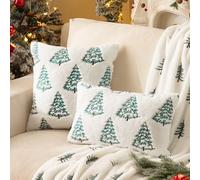 DSAoTeng Fundas de almohada decorativas con estampado de árbol de invierno, funda de cojín de felpa de conejo sintético vintage bordada de lámina dorada, funda de cojín suave y esponjosa, decoración