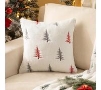 DSAoTeng Fundas de almohada decorativas con estampado de árbol de invierno, funda de cojín de felpa de conejo sintético vintage bordada de lámina dorada, funda de cojín suave y esponjosa, decoración