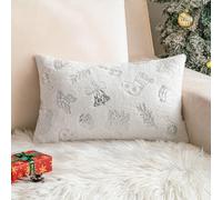 DSAoTeng Fundas de almohada decorativas con estampado de árbol de invierno, funda de cojín de felpa de conejo sintético vintage bordada de lámina dorada, funda de cojín suave y esponjosa, decoración