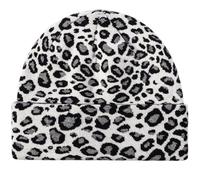 DSAoTeng Gorro de punto con estampado de leopardo para mujer, cálido, suave, elástico, holgado, con puños, resistente al viento, térmico, para ir de compras, citas, clima nevado y ventoso, blanco