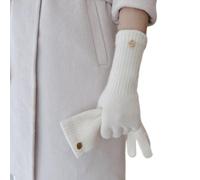DSAoTeng Guantes largos de lana para mujer sin dedos, punto de cachemira, térmicos y cortaviento