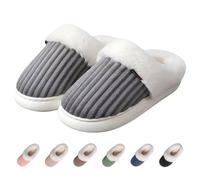 DSAoTeng Pantuflas de espuma viscoelástica para mujer, acogedoras y esponjosas para invierno, con forro de felpa cálido y antideslizante, para interiores y exteriores, para hombres y mujeres, gris