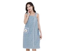 DSAoTeng Toalla de baño con correas para mujer, bata de verano de forro polar coral de secado rápido, vestido de ducha absorbente sin mangas con bolsillo a presión para spa, hogar, hotel, baño, viajes