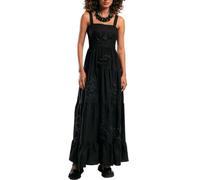DSAoTeng Vestido largo con estampado de Y2k para mujer, vestido de verano bohemio, sin mangas, bordado, plisado, acampanado, casual, colorido, escalonado, para playa, vacaciones, picnic, D Negro, L