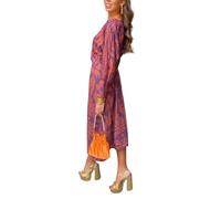 DSAoTeng Vestido largo de manga larga con cuello en V y estampado vintage para mujer, elegante, casual, bohemio, elegante, floral, para otoño, para fiesta, Morado (, S