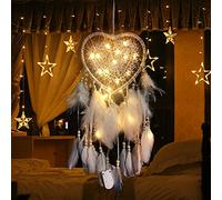 Dsaren Atrapasueños Infantil Led Hecho a Mano Atrapasueños Grande Pared Plumas Decoracion Habitacion Niña Bebe Dormitorio Boda Pared Hogar Regalo(Blanco)