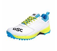 DSC Jaffa 22 Professional Cricket Shoes for Men | Toe and Heel Protection | Multilayer Cushioning | Supersoft and Flexibility | Rubber Outsole | Durability (White/Yellow, Size: EU 43, UK 9, US 10)