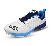 DSC Jaffa 22 Professional Cricket Shoes for Men | Toe and Heel Protection | Multilayer Cushioning | Supersoft and Flexibility | Rubber Outsole | Durability (White/Navy, Size: EU 41, UK 7, US 8)