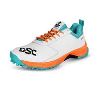 DSC Jaffa 22 Professional Cricket Shoes for Men | Toe and Heel Protection | Multilayer Cushioning | Supersoft and Flexibility | Rubber Outsole | Durability (White/Orange, Size: EU 43, UK 9, US 10)