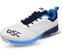 DSC Jaffa 22 Professional Cricket Shoes for Men | Toe and Heel Protection | Multilayer Cushioning | Supersoft and Flexibility | Rubber Outsole | Durability (White/Navy, Size: EU 43, UK 9, US 10)