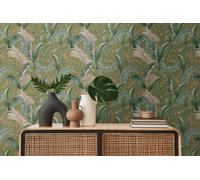 Dschungeltapete Floral Con Hojas Mate Estructurado - Verde, Beige, Naranja