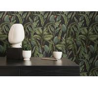 Dschungeltapete Im Florales Estilo Con Hojas & Flores Estructurado Mate - Negro