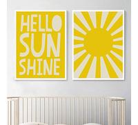 dsdsgog Amarillo Hello Sun Shine Cita Carteles e impresiones Nursery Canvas Painting Wall Art Pictures Sala de juegos para niños Habitación Decoración para el hogar 40x60cmx2 Sin marco
