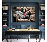 dsdsgog Gorila en el sofá fumar pintura lienzo arte animal mono carteles e impresiones cuadro de pared para sala de estar decoración del hogar 30x50 cm sin marco