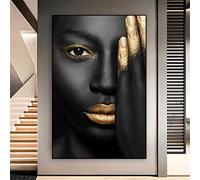dsdsgog Póster de mujer africana de arte negro dorado, arte de pared de cara de mujer, impresión dorada, cuadro sobre lienzo para decoración del hogar, 70x100cm sin marco