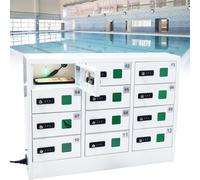 DSeenLeap Armario de Acero con 12 Compartimentos para teléfono móvil, estación de Carga para Cargador y Cerradura con Llave, Color Blanco, para Estudiantes y empleados