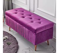 DSeenLeap Banco de Almacenamiento tapizado en Terciopelo, Mueble de decoración de Primera Calidad, Banco de Almacenamiento al Final de la Cama, cómodo Banco para Zapatos con reposapiés (Morado)