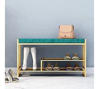 DSeenLeap Banco de Entrada tapizado en Terciopelo Suave, Banco para Zapatos de Primera Calidad, Organizador de Almacenamiento de Zapatos con Estante de Metal para Zapatos (Verde)