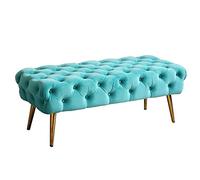 DSeenLeap Banco de Terciopelo Moderno, Taburete reposapiés Suave y Lujoso para Entrada, Comedor, Sala de Estar, Bancos de Dormitorio tapizados con Botones (Azul 39 x 18 x 18 Pulgadas)