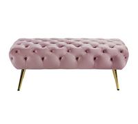 DSeenLeap Banco de Terciopelo Moderno, Taburete reposapiés Suave y Lujoso para Entrada, Comedor, Sala de Estar, Bancos de Dormitorio tapizados con Botones (Rosa 39 x 18 x 18 Pulgadas)