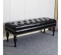 DSeenLeap Banco tapizado Vintage con Botones de Cuero, Banco Rectangular con Acento Moderno, reposapiés para la Entrada para Sala de Estar y Dormitorio (Negro, 39 x 16 x 18 Pulgadas)