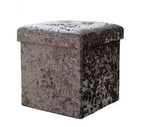 DSeenLeap Baúl de Almacenamiento Plegable de Terciopelo aplastado para Juguetes y Zapatos, Asiento Tipo puf con reposapiés (Gris, 15 x 15 x 15 Pulgadas)