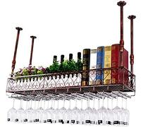 DSeenLeap Botellero Colgante con Soporte para Copas y Estante, Estilo Europeo, de Hierro, Vintage, para Restaurante, decoración de Techo (marrón, 120 x 25 cm)