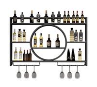 DSeenLeap Botellero de Pared Resistente con LED, Soporte para Botellas de Vino, Estante Flotante para Bar, Expositor metálico, Soporte para Botellas invertido (Negro, 100 x 80 x 15 cm)