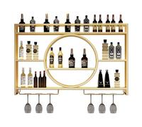 DSeenLeap Botellero de Pared Resistente con LED, Soporte para Botellas de Vino, Estante Flotante para Bar, Expositor metálico, Soporte para Botellas invertido (Dorado, 120 x 80 x 15 cm)