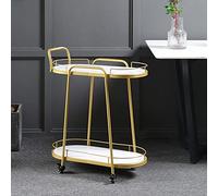 DSeenLeap Carro de Servicio con Ruedas Doradas, Carrito de Cocina con Estructura de Metal, Carrito de Servicio con barandilla, Carrito móvil para café y Vino con Ruedas universales con Freno