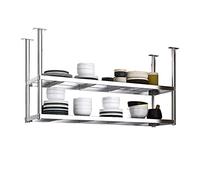 DSeenLeap Estante de Techo para Cocina, de Acero Inoxidable, de 2 Capas, para Colgar en el Techo, Organizador para Restaurante, Bar, cafetería, fácil de Instalar (Plateado, 60 x 35 x 80 cm)