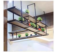 DSeenLeap Estante Flotante de Techo, Multifuncional, de Metal y Madera, rústico, de 2 Niveles, para Cocina, Restaurante y Bar (Negro, 80 x 30 x 80 cm)