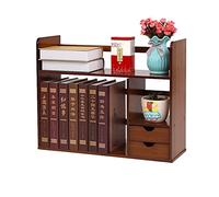 DSeenLeap Estantería de Moda, estantería clásica de bambú con Dos cajones Dobles, estantería de Escritorio Abierta de Varios Niveles para Estudio y Oficina, no se Mueve (Grande, marrón)