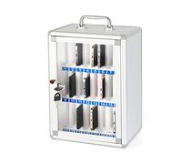 DSeenLeap Gabinete de Almacenamiento de Bolsillo de aleación de Aluminio con 30 Ranuras para teléfonos celulares, montado en la Pared con Cerradura, se Puede Llevar con la Mano (Plata, 24 Ranuras)