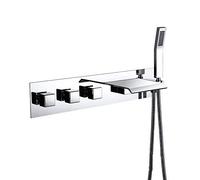 DSeenLeap Grifo de bañera clásico con Cabezal de Ducha de Mano de latón, Grifo de bañera siamés, Grifo de bañera de 3 Asas, Grifo de llenado de bañera montado en la Pared para baño, Negro (Cromado)