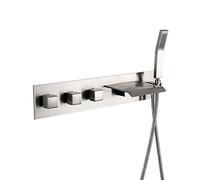 DSeenLeap Grifo de bañera clásico con Cabezal de Ducha de Mano de latón, Grifo de bañera siamés, Grifo de bañera de 3 Asas, Grifo de llenado de bañera montado en la Pared para baño, Negro (Cepillado)