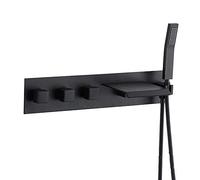 DSeenLeap Grifo de bañera clásico con Cabezal de Ducha de Mano de latón, Grifo de bañera siamés, Grifo de bañera de 3 Asas, Grifo de llenado de bañera montado en la Pared para baño, Negro (Negro)