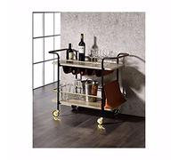 DSeenLeap Isla de Cocina con Carrito de Servicio con Ruedas, Acabado Natural, Dorado y Negro