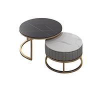 DSeenLeap Juego de 2 mesas de Centro Redondas, Mesa Auxiliar Nido con Acento, Mesa Auxiliar para sofá, con Tablero de Madera imitación mármol y Estructura de Metal (Color A, 45 x 50 x 70 cm)