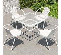 DSeenLeap Juego de Mesa y sillas de Ocio, Mesa de recepción Redonda pequeña y Juego de sillas, Juego de Comedor de Vidrio Redondo, Mesa de Comedor con sillas de ratán, para Sala de Estar, Restaurante