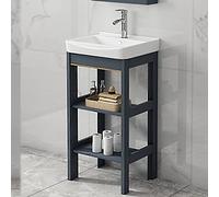 DSeenLeap Lavabo de cerámica para baño, Lavabo de Porcelana Rectangular con Patas de Metal, Estante de Almacenamiento para tocador para guardarropa de Estilo rústico (Onecolor L43xW35xH82cm)