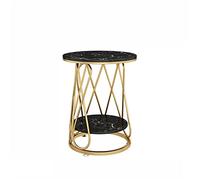 DSeenLeap Mesa Auxiliar de Hierro de Lujo, Ligera y Creativa, con Dos Niveles de Almacenamiento (Negro y Dorado, 50 x 50 x 60 cm)