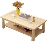 DSeenLeap Mesa de Centro de Madera Maciza con Estante - Mesa de Centro de Madera con Doble Estante de Almacenamiento, Mesa Auxiliar Grande de Madera para Sala de Estar (Madera)