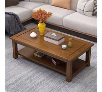 DSeenLeap Mesa de Centro de Madera Maciza con Estante - Mesa de Centro de Madera con Dos estantes de Almacenamiento, Mesa Auxiliar Grande de Madera para Sala de Estar (marrón)